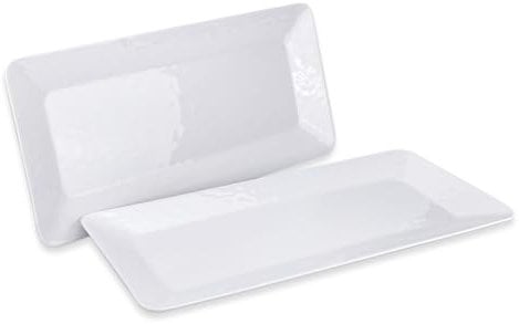Yalin Lot de 2 grands plateaux de service rectangulaires en mélamine de 43,2 cm, parfaits pour les restaurants, les steaks, la salade et tous les jours, blanc