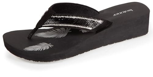Isotoner Chanclas Mujer Verano con Abalorios, Sandalias de Dedo con cuña de 4cm para la Piscina y Playa