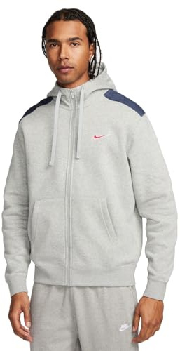 Nike Herren Top M NSW Sp FLC Fz Hoodie Bb, Dk Grey Heather/Thunder Blue, FQ8819-063, XL