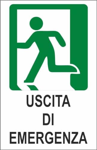 M-ITALY CARTELLO SEGNALETICO - uscita di emergenza a sinistra - Adesivo Extra Resistente, Pannello in Forex, Pannello In Alluminio (15x10, Adesivo)