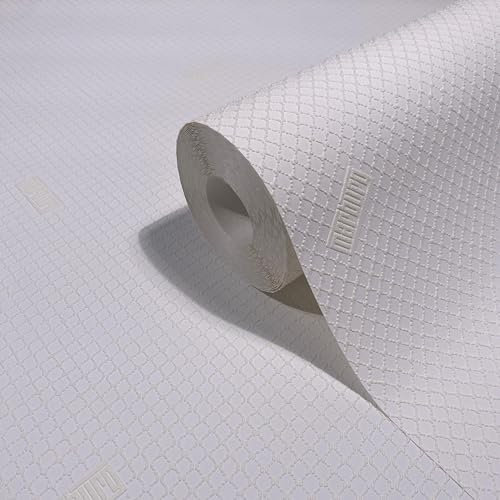 marburg Papier peint à carreaux blancs uni pour salon, chambre à coucher, cuisine, fabriqué en Allemagne, 10,05 x 0,53 m