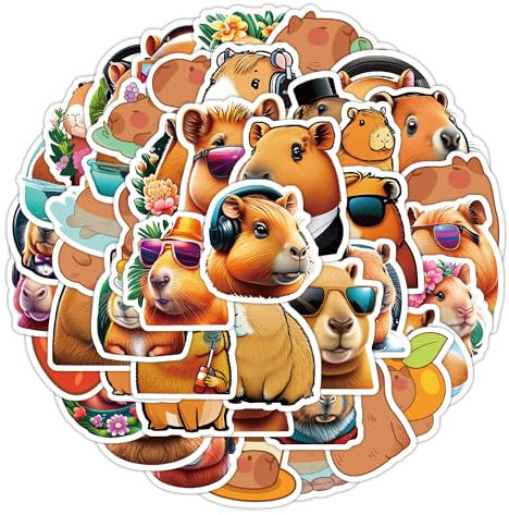 50Stück Capybara Aufkleber für Fahrrad,Gepäck,Motorrad,Kühlschrank, Skateboard,Auto,Laptop,Stoßstange,Computer,niedliche Tier Wasserschwein Vinyl Aufkleber,Jungen Kinder Geschenk,Cartoon Sticker