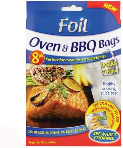 Vision4ever 8Pcs Foil Food Bags For Oven BBQ and Grills Easy Use 8 Pack Meat Fish Veg Foil Food Bags For Oven, BBQ and Grilling, (8 Pieces)