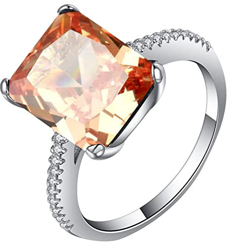 Ring mit Stein Damen, Trauringe Silber 4-Zackiger Rechteckiger Zirkonia Versilbert Schmuck Größe 52 (16.6) mit Box