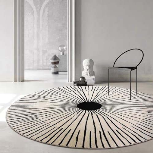 Sedefen Teppich Rund 160 cm Wohnzimmer Flauschig Kurzflor Teppich Schlafzimmer Flauschig Shaggy Teppich rutschfest,Schwarz Weiß Geometrisches Teppich Waschbar