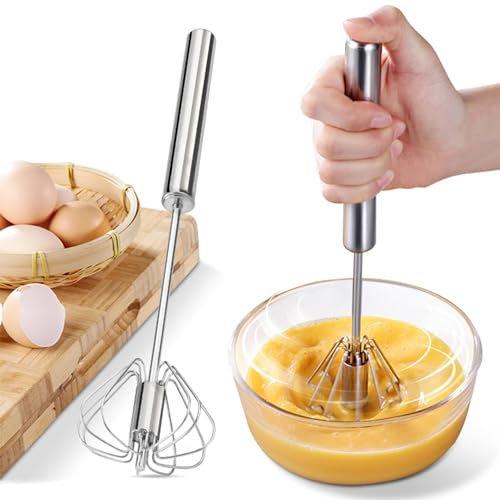Gehanico Fouets Rotatifs Fouet à œufs en Acier Inoxydable Fouet à Main Semi-Automatique Batteur Rotatif Batteur pour Fouetter Mousseur à Lait Mélangeur Rotatif pour Fouetter Battre Et Remuer (25CM)