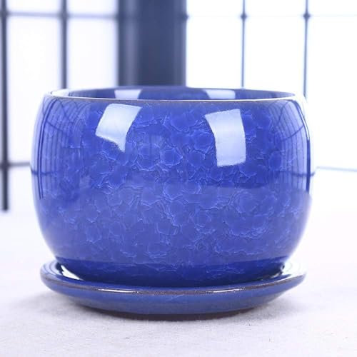 BGFYUSF Blumentöpfe, gesprungener Keramik-Blumentopf für Sukkulenten mit Tablett, Blumentöpfe für alle Zimmerpflanzen, Blumen, Veilchen, Sukkulenten, Kakteen, Blumentöpfe (blau)