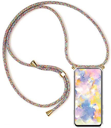 Paekear Handykette Handyhülle für Fairphone 5 5G Hüllen, Smartphone Necklace Hülle mit Band - Transparent Schutzhülle Stossfest - Schnur mit Case zum Umhängen - Rainbow