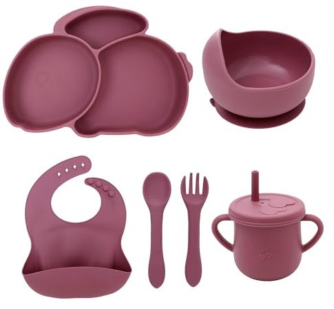 LAT - Set di stoviglie per coniglio in silicone, 7 pezzi (rosa)