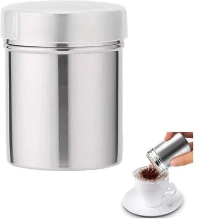 Esparcidor de azúcar en polvo, con tapa, de una sola mano, pequeño azúcar en polvo, acero inoxidable, molinillo para molinillos de azúcar en polvo, colador de azúcar, harina para pan, capuchino, cacao
