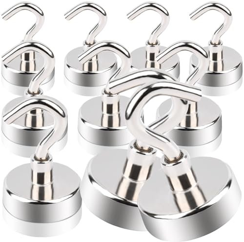 Aenienoe Magnethaken Extra Stark 25mm Magnet Haken Starke Magnete mit Haken Groß Magnetische Neodym Magnetic Hooks Hakenmagnete zum Aufhänger Küchen Camping Zubehör Magnethalter 10Stück