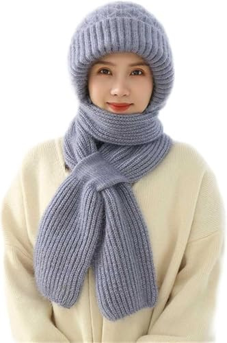 Vmhkjo Protection auditive intégrée - Bonnet coupe-vent - 2 en 1 - Écharpe coupe-vent - Mignon - Pour femme - Avec broche - Hiver chaud - Bonnet tricoté - Écharpe à capuche pour femme