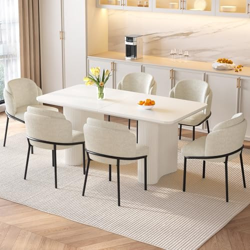 Miuuod Ensemble de table de cuisine de 160 cm, 1 table avec 6 chaises pour 4 à 8 personnes pour salle à manger, table de cuisine avec chaises de canapé rembourrées, table console stable, table de