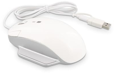 LMP Elite Pro Mouse Ergonomische 3-Tasten-Maus mit 2-in-1-Kabel USB-C und USB-A – Silber und Weiß