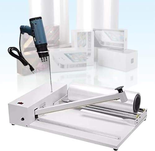 Wrap Sealer, 9 Levels Temperature Adjustable, Sealing Length 450mm/width 0.2mm/Thickness 0.3mm, with Adjustable Speed Heat Gun, for Food Book Box Packaging