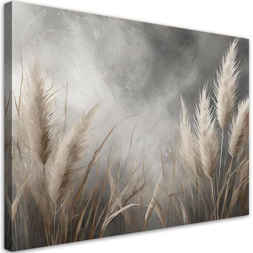 Feeby Bild auf Leinwand - Wandbilder Wohnzimmer Aesthetic - Gras Natur Botanik Grau - 60x40 cm 1tlg - Schlafzimmer Wandekoration - Bilder Zimmer - Living Room - Deko Wandbilder - Moderne Bild