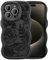 XIZYO Case for iPhone 15 Pro Max, Cute Rose Flower Floral Pattern Curly Wavy Frame Matte Aesthetic Phone Case, Wave Design for Girls Women Slim Shockproof Bumper Protective Cover, Black