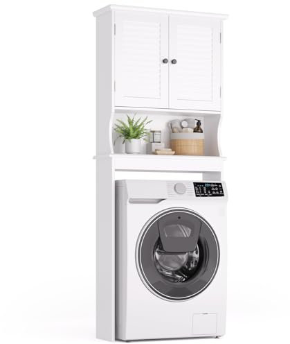 Xbro Armario para Inodoro y Lavadora, Mueble Alto con Puertas y Estantes Abiertos, Ahorra Espacio, 65 x 22 x 163,5 cm, Blanco