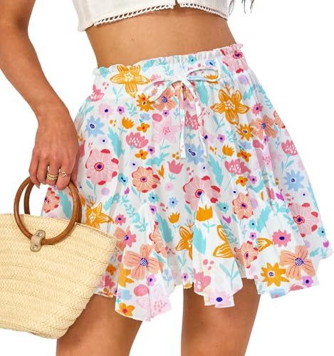 Eisnnu Mini Jupe Femme Jupe Courte en Mousseline à Volants Taille élastique et Doublure Sexy Floral Leopard Skater Skirt