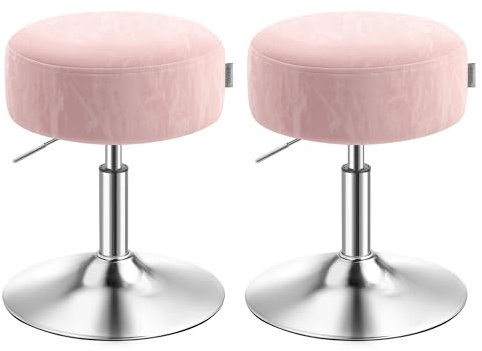 VASAGLE Schminkhocker 2er Set, Schminkstuhl, Barhocker, höhenverstellbar, 360° drehbar, PU, Dicke Polsterung, für Schlafzimmer, Küche, Esszimmer, modern, pastellrosa ZH2504013