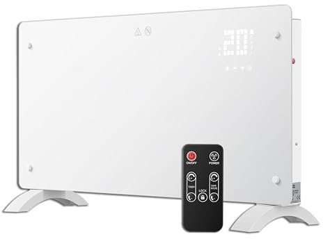 DONYER POWER Riscaldatore a convettore da 2000 W, ultra sottile a parete o autoportante, telecomando con timer 24 ore, vetro ultra bianco