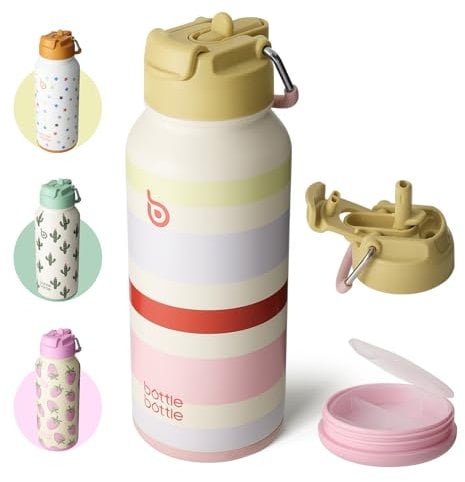 BOTTLE BOTTLE 32oz Insulated Water Bottle Stainless Steel Sport Water Bottle with Straw Dual-use Lid Design for Gym with Pill Box (AuroraBands)