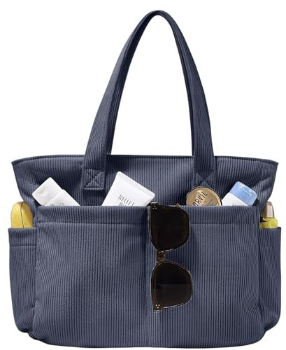 LOTEZAVA Cordtasche Damen Einkaufstasche Große Tote Bag Umhängetasche mit Reißverschluss Mehrere Taschen Handtasche zum Einkaufen, Arbeiten, Büro, Schule, Reisen und für den täglichen Gebrauch (Grey)