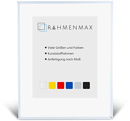 RahmenMax Kunststoff Bilderrahmen Texas für Bild 62x93cm Weiß mit Acrylglas | mit 1mm klarem Acrylglas/Rückwand Weiß/Posterrahmen/Maßanfertigung möglich/Aufhänger für Hoch- und Querformat
