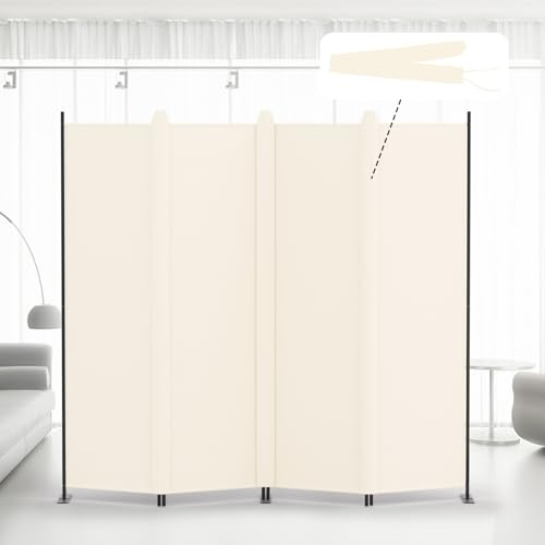 Kokorona 4 Panel Room Divider, 6FT Tall Folding Privacy Screen Wall Dividers, Portable Privacy Screen Freestanding Room Divider for Room Separation, Included - Cover Strips, Beige, 88''W x 71''H