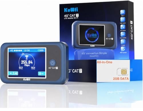 KuWFi Cat7 Mobiler WLAN-Router, AC1200, für Reisen & Outdoor | 4G+ LTE Cat7 bis 300 Mbit/s, Dual-Band, Band Locking, 3000mAh Akku, USB-C, SIM-Karten-Router
