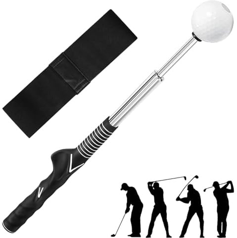 LuxSuki Golf Swing Trainer Right Handed – Retractable Golf Swing Training Aid with Arm Band for Posture Correction, Grip & Tempo Trainer for Strength, Rhythm, Indoor & Outdoor Practice