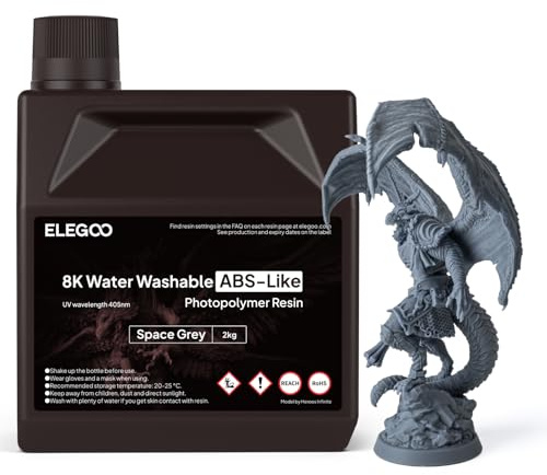 ELEGOO Water Washable ABS Like 8k Resin Space Grey 2kg | Water Washable ABS LIKE 8k Resin, High Toughness, High Durability, Standard Photopolymer Resin, Fit for LCD 3D Printers