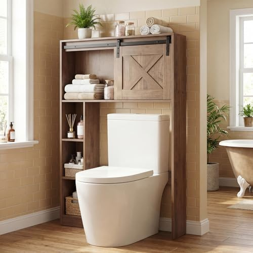 COSTWAY Meuble WC en Bois avec Porte Coulissante, Meuble Machine à Laver, Étagère de Toilettes sur Pied avec Compartiments Ouverts, pour Salle de Bain, Buanderie, 17 x 84,5 x 128 cm (Chêne)