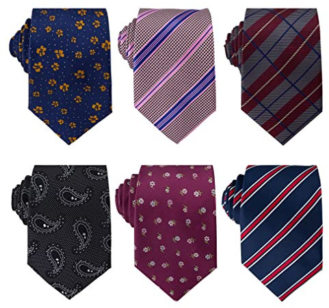 Adulove Herren-Krawatte, klassische Seidenkrawatte, gewebt, Jacquard, 6 Stück, Blau, Rosa, Grau, Schwarz, Rot, Marineblau, Einheitsgröße