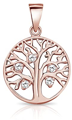 DTPsilver® Colgante de Plata de Ley 925 Chapado en Oro Rosa - Colgante Árbol de la Vida con Circonita Cúbica