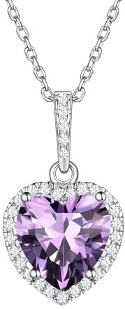 ChicSilver Shape of My Heart Birthstone Necklace for February Women Simulated Amethyst 925 Sterling Silver Birth Gemstone Jewelry