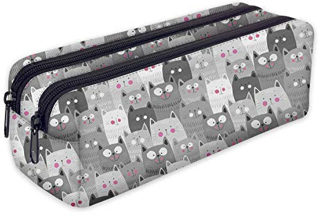 Mäppchen Federtasche Schlamperbox Federmäppchen Schüleretui Stiftemappe mit Zwei Reißverschlüssen Graue Katzen [107]