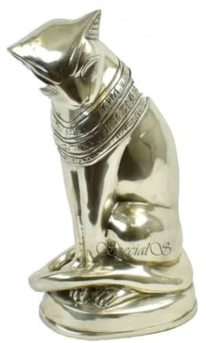 Casa Padrino Luxus Bronze Skulptur Ägyptische Katze Silber 23 x 16 x H. 47 cm - Versilberte Bronzefigur - Dekofigur - Wohnzimmer Deko