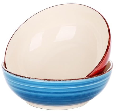 vancasso Serie Bella Cuencos Grandes 2 Piezas 1650ML Ensaladera, Cuencos para Sopa, Tazones Frutas, Ensalada, Ramen Bowl Color Azul y Rojo