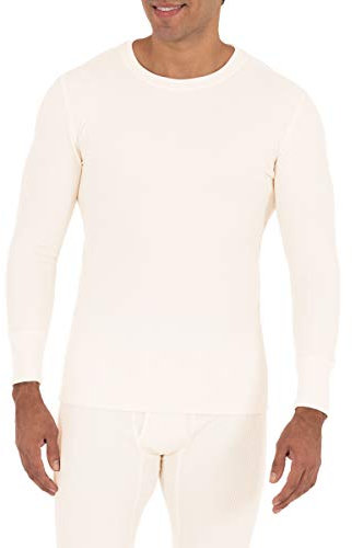 Fruit of the Loom Men's Recycled Waffle Thermal Underwear Crew (1 and 2 Packs) Pajama Top, Natural, M UK