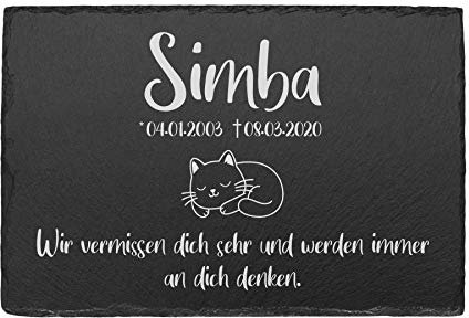 kultdog Tiergrabstein Grabplatte aus Schiefer Gedenkstein mit individueller Gravur Gedenktafel für Katzen Grabstein Grabschmuck personalisiert mit Ihrer Wunschgravur Katze