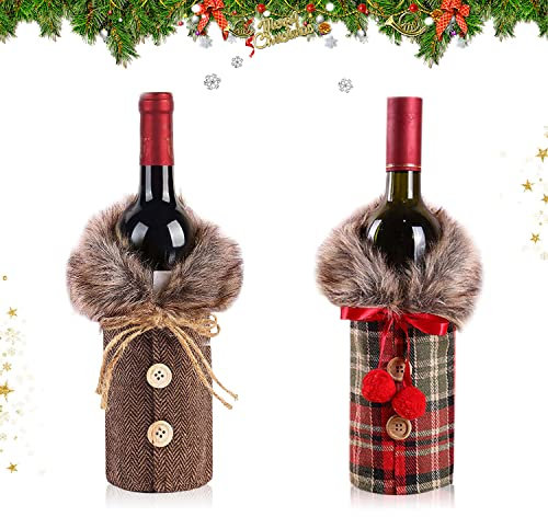 Weihnachten Flaschen Beutel,Weihnachten Weinflasche Cover,Weihnachten Wein Flasche Tasche,Weihnachtsmann Hut Flaschebeutel für Home Dinner Party Dekoration Tischdekoration(A)