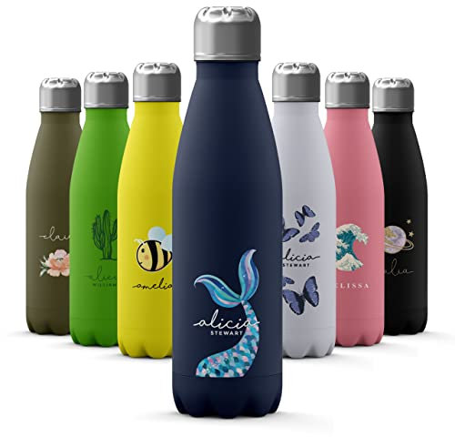 Tirita Personalised Water Bottle - Thermal Travel Flask for Hot & Cold Drinks - Insulated Stainless Steel Bottle - Gym, Office, School Drink Bottles - 500ml water bottle [30- Mermaid Tail Colorful]