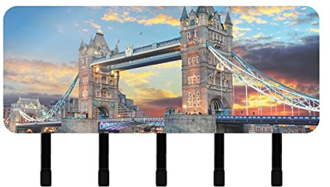 Tower Bridge London Schlüsselhalter für Wand, dekorativer Brief-Organizer, Wandmontage, mit 5 Haken, Montagematerial, Schlüsselbrett für Büro, Eingangstür