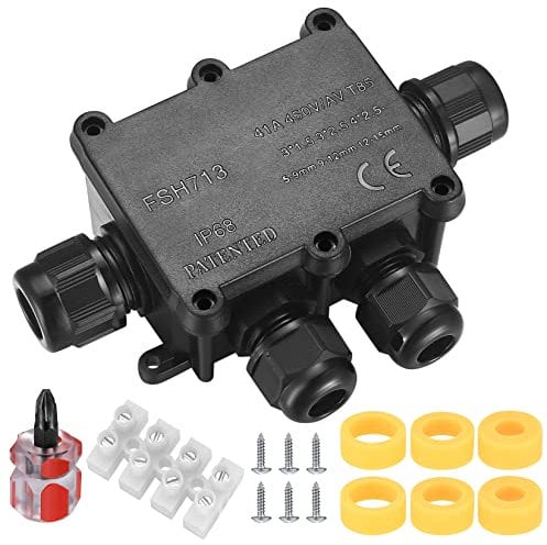 Abzweigdose Wasserdichte IP68, Verteilerdose Aussen Wasserdicht, Erdkabel Elektrischer Außen Verteilerdose Schwarz, 4-Wege Kabelverschraubung, mit Schraubendrehe, 2 x Ø4-9mm-2 x Ø9-14mm