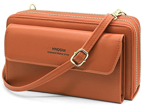 HNOOM Sac Téléphone Portable Femme Portefeuille en PU Cuir Sacs Bandoulière Femme Pochette Téléphone Portable Petit Sac à Bandoulière pour Téléphone avec Porte Carte, Bandoulière (Marron)
