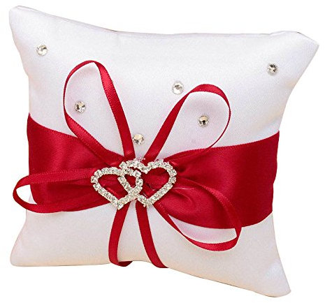 Sahkgye Ringkissen für Hochzeit Ringkissen rot + weiß 10 x 10 cm