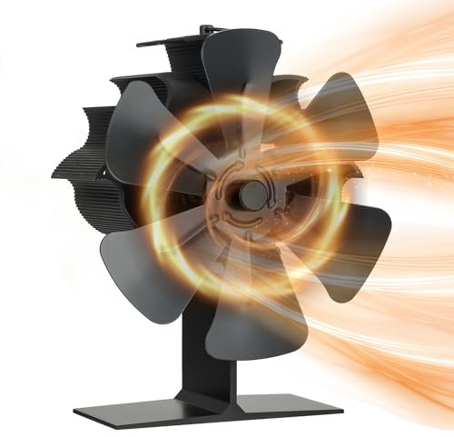 SURIEEN Kaminventilator 6 Flügel Ohne Strom, Ofenventilator für Ofenrohr Wärmebetriebener Lüfter Geräuscharmer Betrieb Ventilator für Holzofen, Kamin