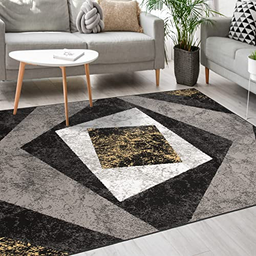 Mazovia Modern Teppich - Kurzflor - Teppich für Wohnzimmer, Schlafzimmer, Esszimmer - ÖKO-TEX Wohnzimmerteppich, Robust und pflegeleicht, Niedrige Florhöhe – Teppiche - grau gelb 300 x 400 cm