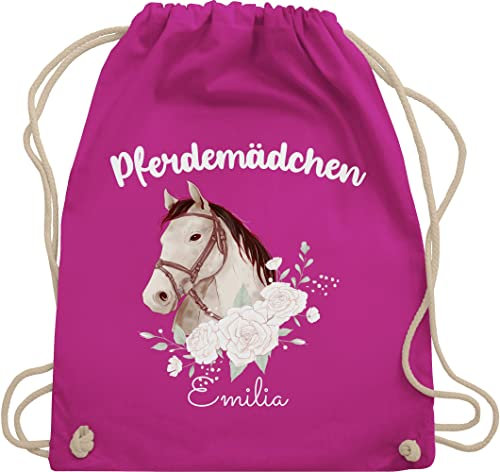 Turnbeutel Rucksack - Pferd Pferde - Pferdemädchen mit Name personalisiert I Geschenk Pferdeliebhaber - Unisize - Fuchsia - mädchen pferderucksäcke pferden reiten beutel pferdefreunde